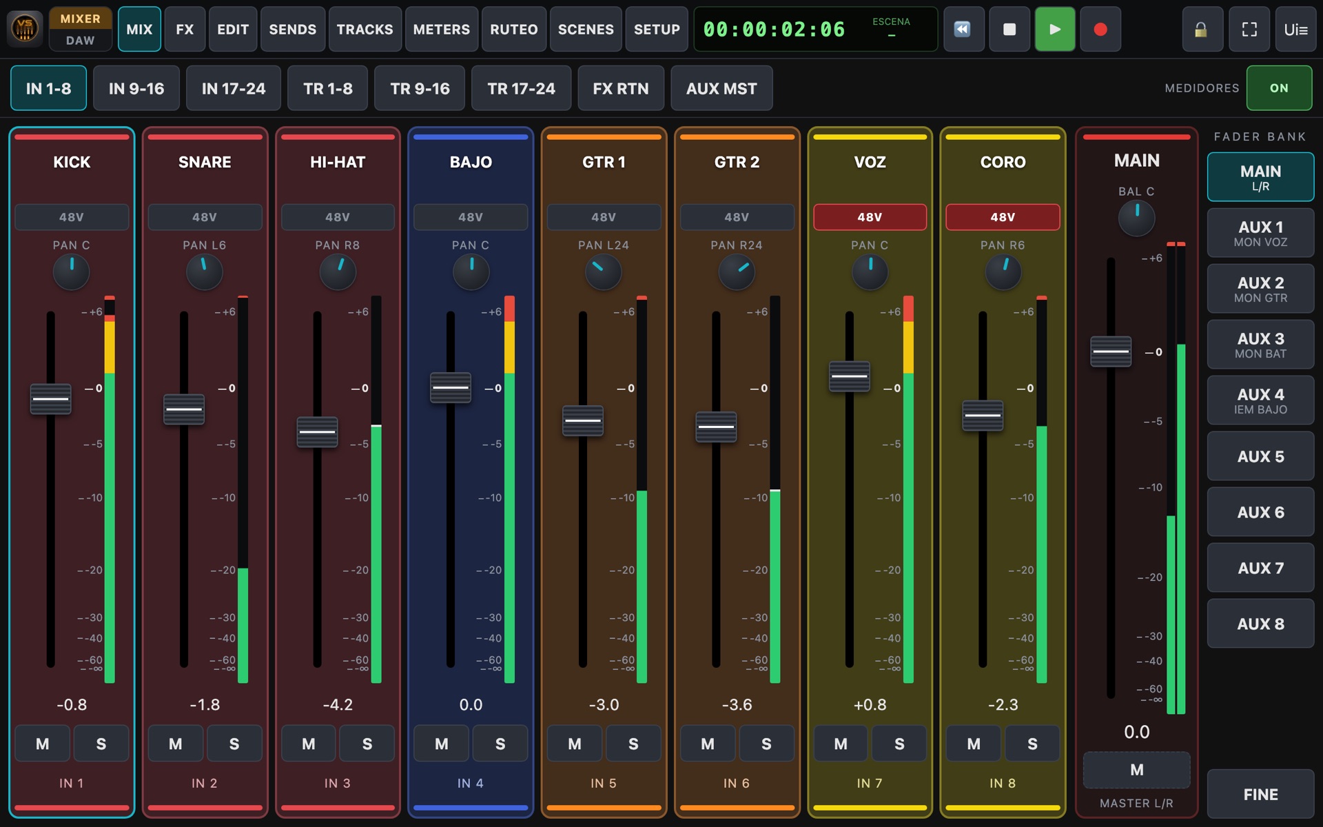 Input layer IN 1-8