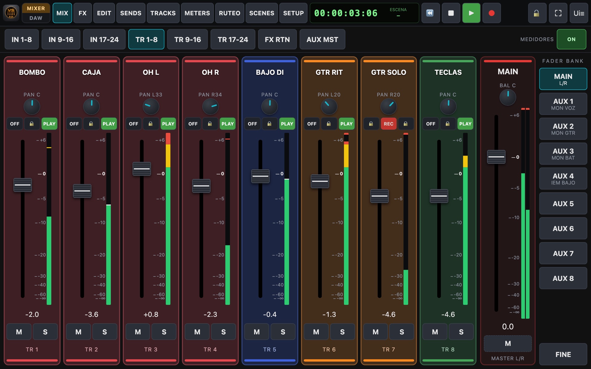 VS_Remote mixer on a tablet