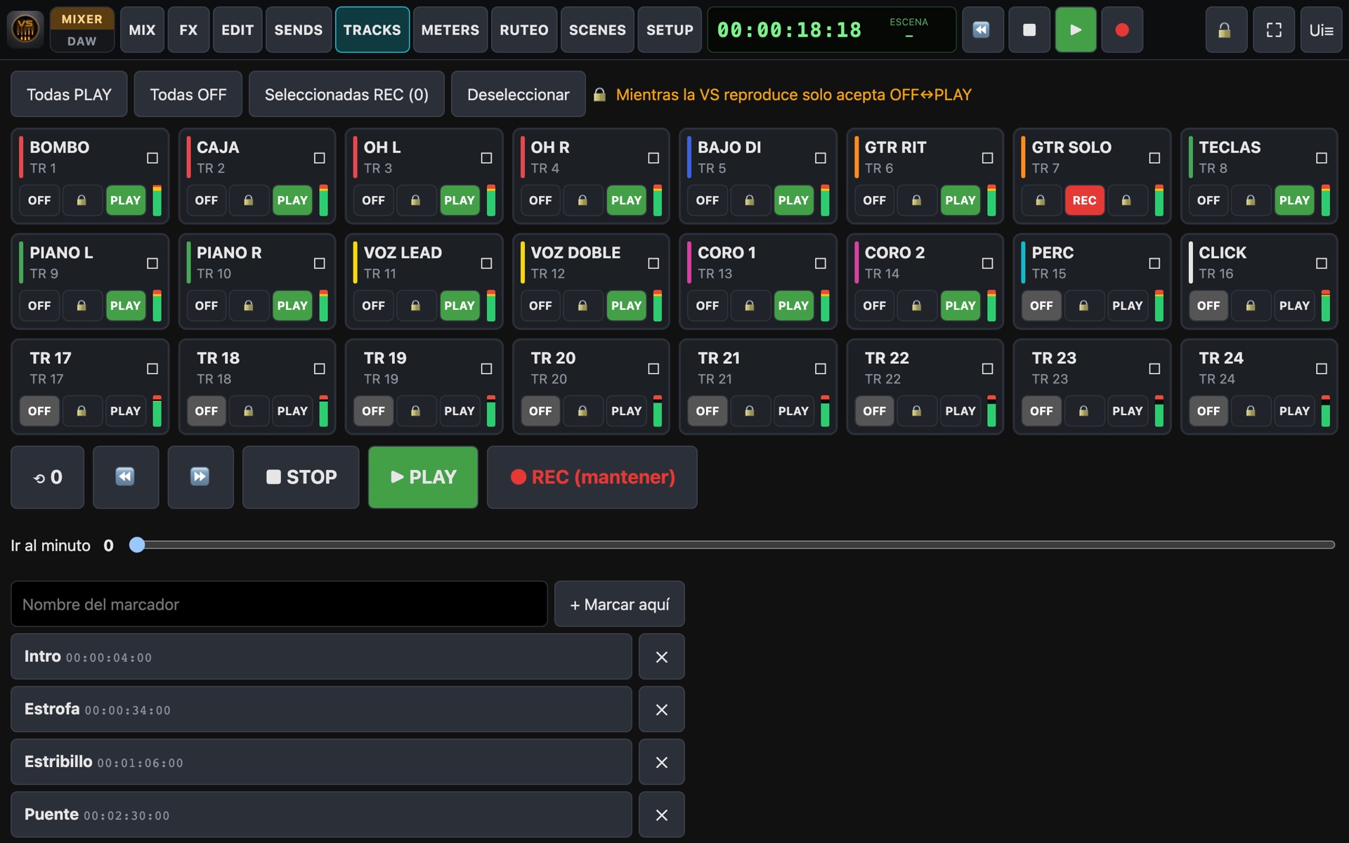 Tracks page
